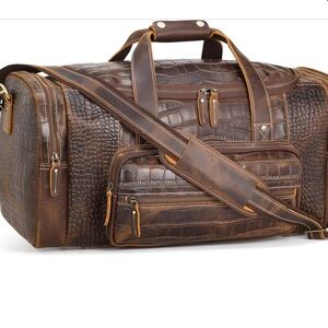 Polare 23’’ Full Grain Cow Hide Brown Leather Crocodile Pattern Duffel Bag